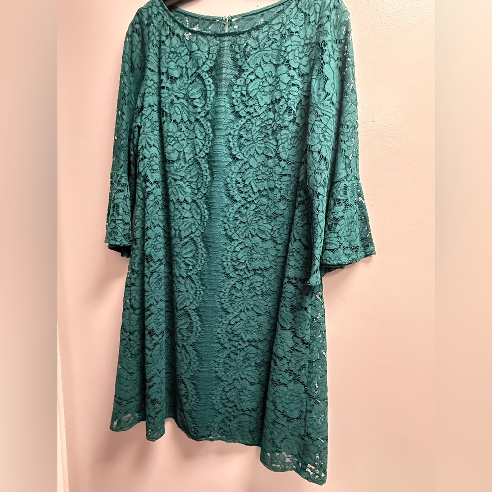 NWOT Lane Bryant Vintage Style Emerald Green Lace Long Sleeve Dress Size 14